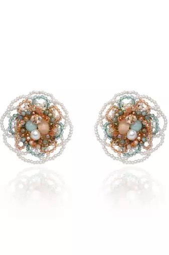 Floral haldi mehendi colourful stone crystal earrings