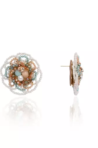 Floral haldi mehendi colourful stone crystal earrings