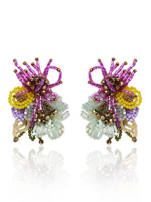 Colourful crystal beaded flower abstart big studs 3