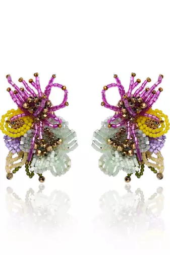 Colourful crystal beaded flower abstart big studs