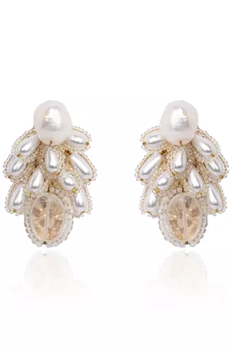 White pearl drop pearl triangle earrings