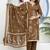 Brown Floral Printed Round Neck Pure Cotton Kurta With Trouser & Dupatta