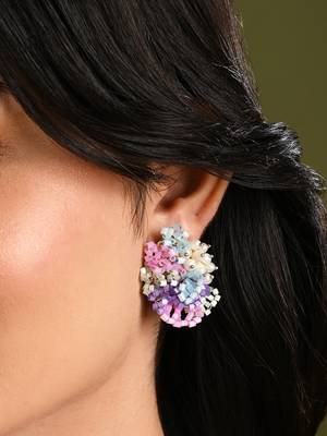 Pearl and colourful flower round stud earrings 1