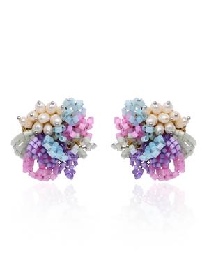 Pearl and colourful flower round stud earrings 3