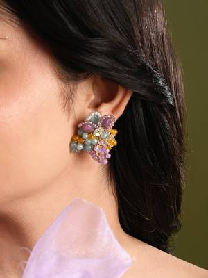 Multicolour round floral stone earrings 1