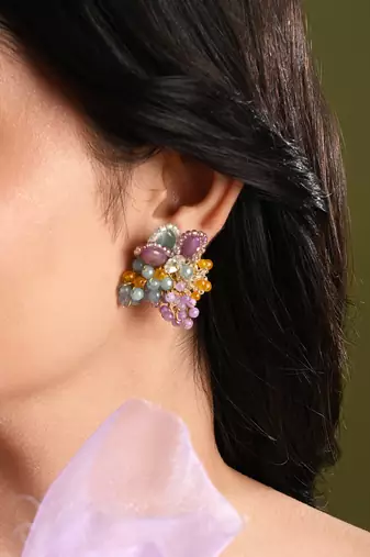 Multicolour round floral stone earrings