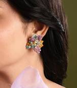 Multicolour round floral stone earrings