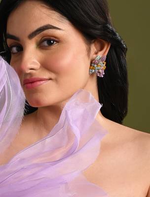 Multicolour round floral stone earrings 2