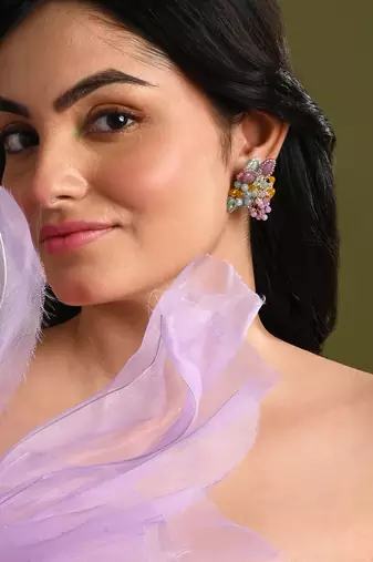 Multicolour round floral stone earrings