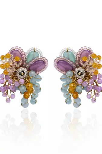Multicolour round floral stone earrings