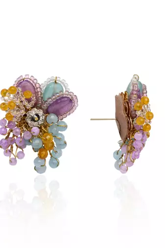 Multicolour round floral stone earrings