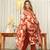 Orange Floral Printed Round Neck Pure Cotton Kurta With Trouser & Dupatta