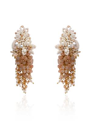 Long white pearl with peach stone gold plated earrings 3