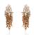 Long white pearl with peach stone gold plated earrings