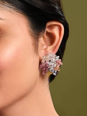 Colourful crystal button earrings for haldi mehendi wedding 1