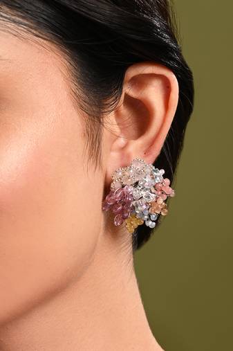 Colourful crystal button earrings for haldi mehendi wedding
