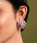Colourful crystal button earrings for haldi mehendi wedding