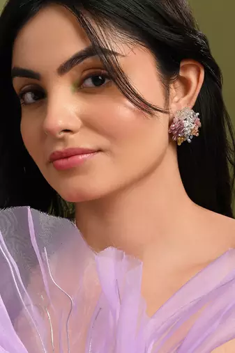 Colourful crystal button earrings for haldi mehendi wedding