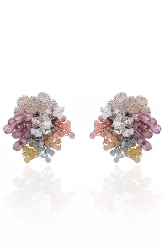 Colourful crystal button earrings for haldi mehendi wedding