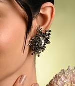 Modern black and silver plated stone stud earrings