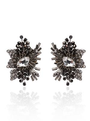 Modern black and silver plated stone stud earrings 3