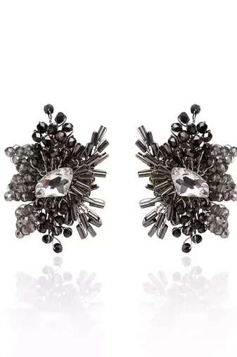 Modern black and silver plated stone stud earrings