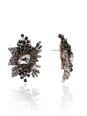 Modern black and silver plated stone stud earrings 4
