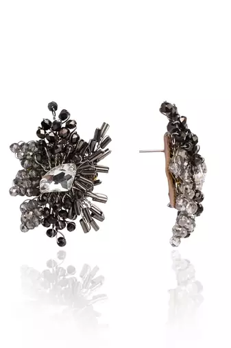 Modern black and silver plated stone stud earrings