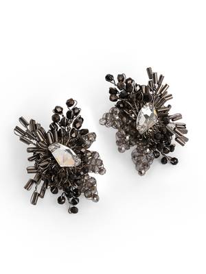 Modern black and silver plated stone stud earrings 5