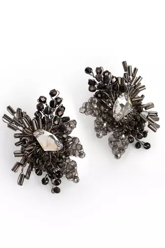 Modern black and silver plated stone stud earrings