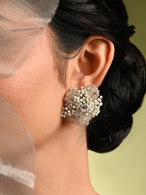 Silver plated white floral stone earrings 1
