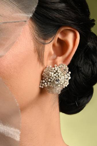 Silver plated white floral stone earrings