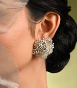 Silver plated white floral stone earrings