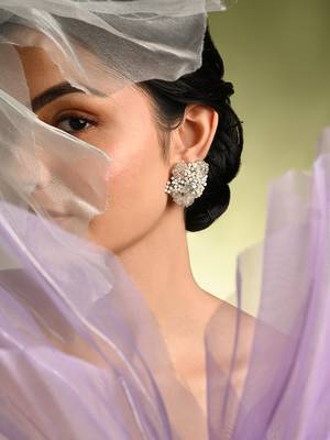 Silver plated white floral stone earrings 2