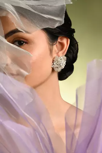Silver plated white floral stone earrings