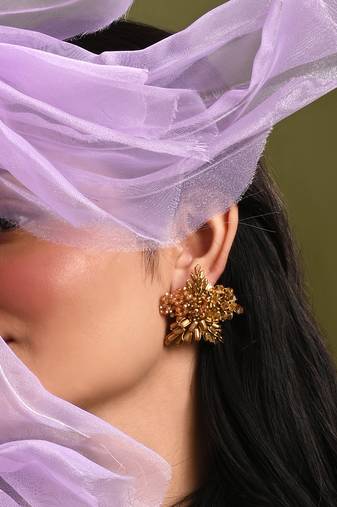 Gold plated metallic abstart earrings for ethnic wedding look