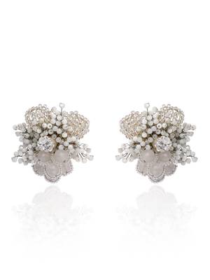 Silver plated white floral stone earrings 3