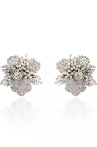 Silver plated white floral stone earrings