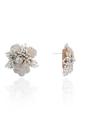 Silver plated white floral stone earrings 4