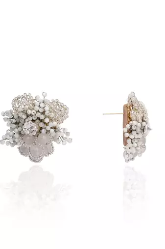 Silver plated white floral stone earrings