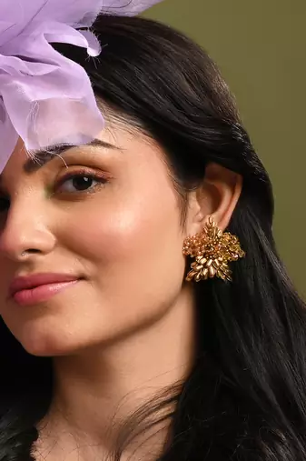 Gold plated metallic abstart earrings for ethnic wedding look