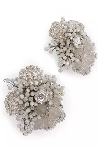 Silver plated white floral stone earrings