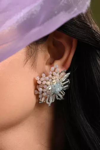 Round peach and turq earrings for everyday look