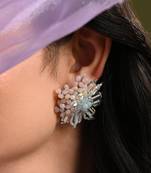 Round peach and turq earrings for everyday look