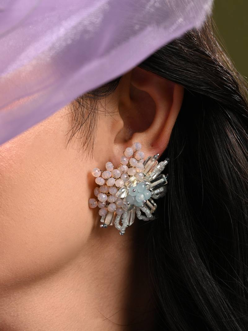 Round peach and turq earrings for everyday look