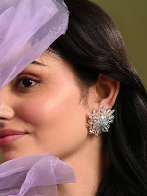 Round peach and turq earrings for everyday look 2
