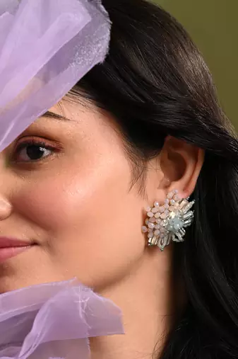 Round peach and turq earrings for everyday look