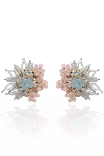 Round peach and turq earrings for everyday look