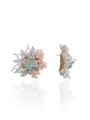 Round peach and turq earrings for everyday look 4