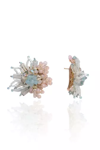 Round peach and turq earrings for everyday look